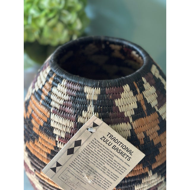 An authentic, museum-quality 16" traditional Zulu Ukhamba (lidded wedding/beer vessel), handwoven by master weavers in...