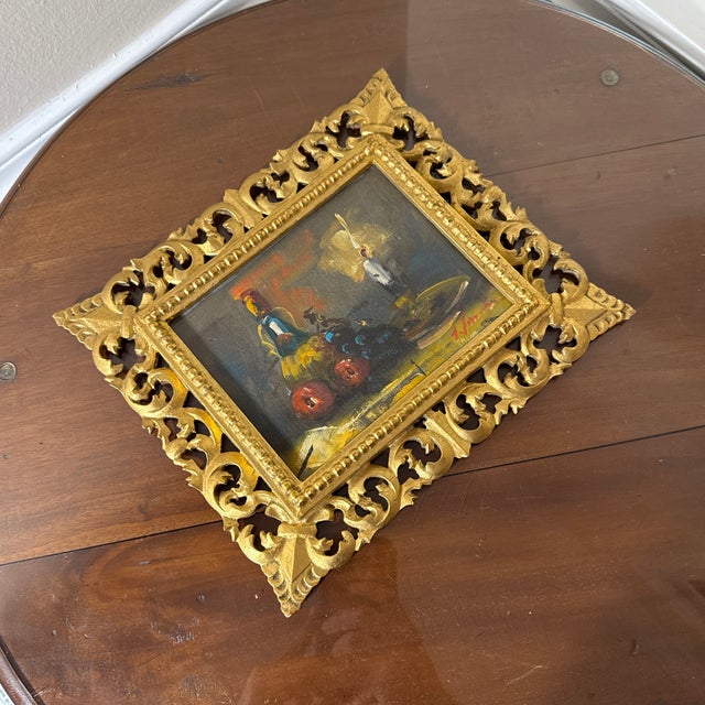 Vintage Italian Still Life Oil Painting Gold Ornate Frame Signed For Sale In Atlanta - Image 6 of 10