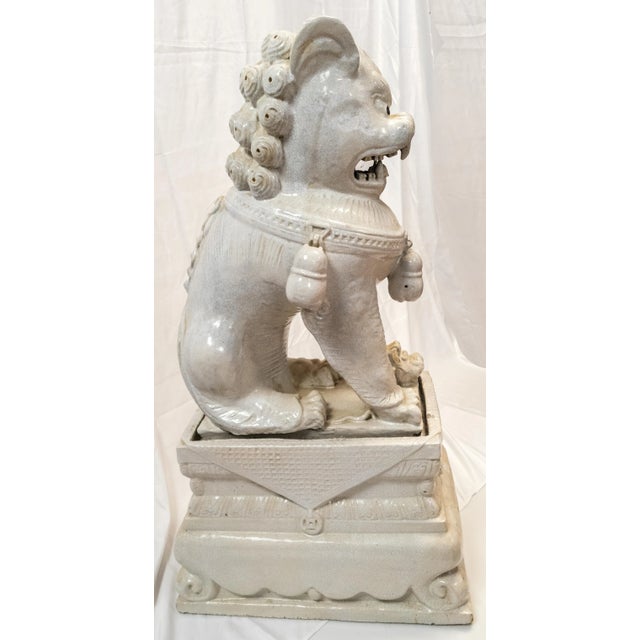 Large Garden Chinese White Ge-Type Crackle Glazed Foo Dog Lion For Sale - Image 10 of 13