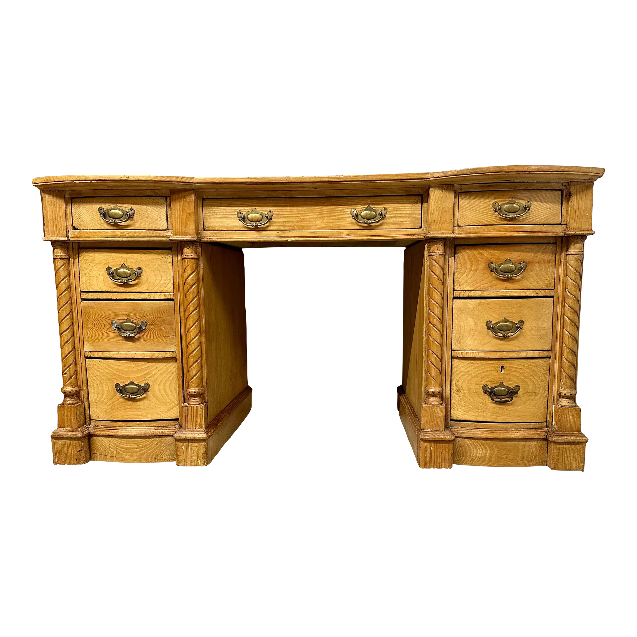 Antique English Pine Pedestal Desk | Chairish