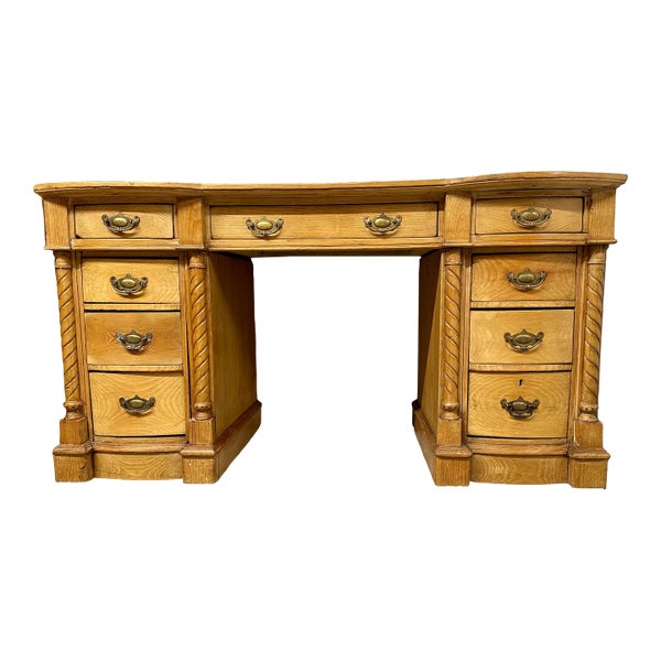 Antique English Pine Pedestal Desk | Chairish
