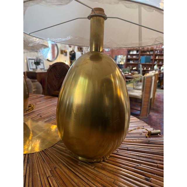 Brass 1970s Brass Table Lamps With Cream Fabric Shades - a Pair For Sale - Image 8 of 9