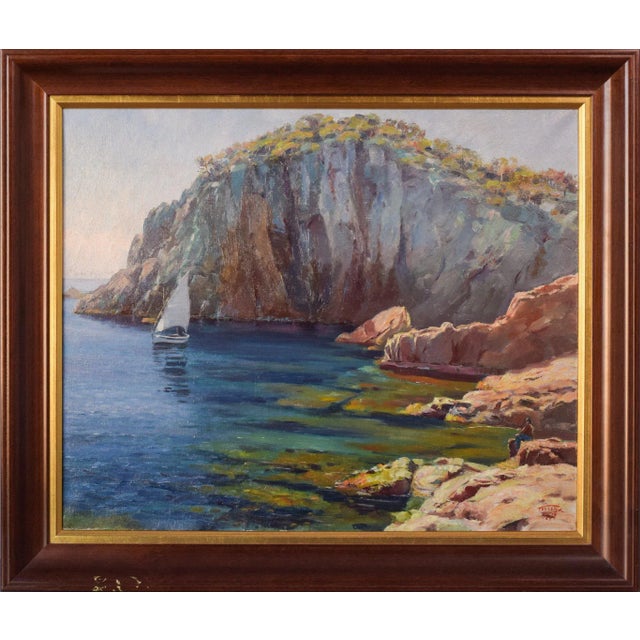 Ricard Tarrega Viladoms, Spanish Cala Landscape, Mid-20th Century, Oil on Canvas For Sale - Image 9 of 9
