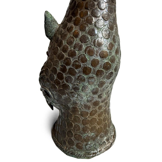 Old Antique Benin Bronze African Leopard Head Sculpture For Sale - Image 12 of 12