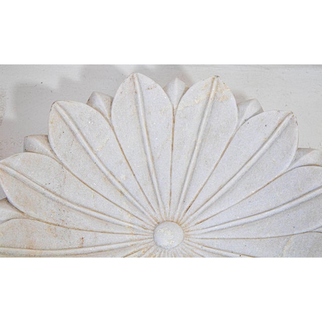 English White Marble Open Lotus Flower Shape Large Blow Hand-Carved in India Raj Mughal For Sale - Image 3 of 12