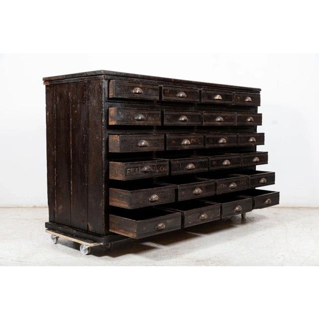 Large 19th Century English Engineers Ebonised Bank of Drawers For Sale - Image 6 of 18