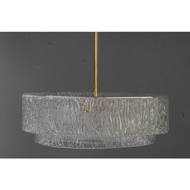 Round Textured Glass Ring and Brass Pendant Lamp by J. T. Kalmar, 1950s For Sale - Image 4 of 18