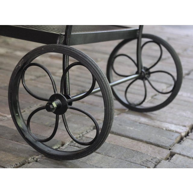 Black Circa 1980s Wrought Iron Bar Cart by Russell Woodard For Sale - Image 8 of 9