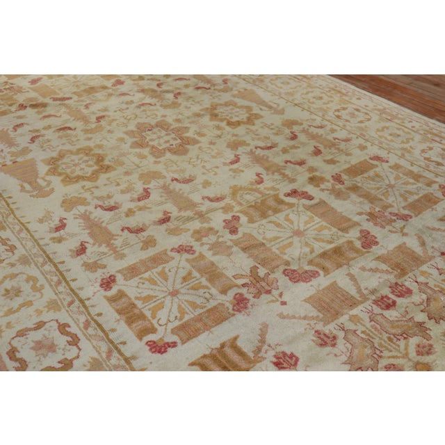 Antique Zabihi Collection Pictorial Ivory Oushak Rug - 9'2" x 15'2" For Sale In New York - Image 6 of 12