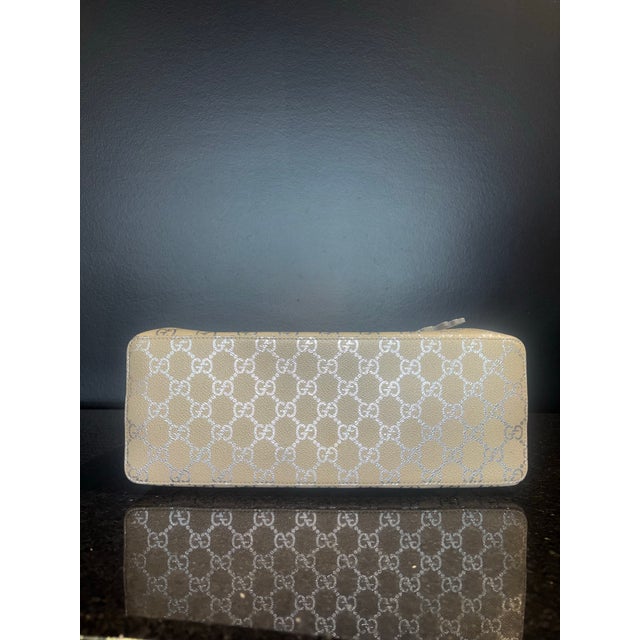 Beige Gucci Small Emblem Tote—Limited Edition Silver Holiday Collection For Sale - Image 8 of 9