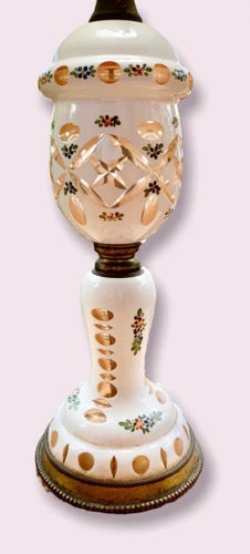 1920s Czechoslovakian Cut to Clear Cased Glass Table Lamp Table Lamps