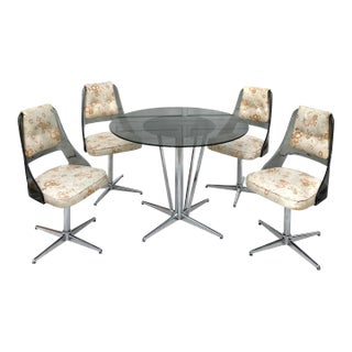 MCM Smoky Glass, Lucite and Chrome Dining Table Set For Sale
