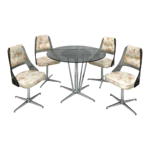 MCM Smoky Glass, Lucite and Chrome Dining Table Set