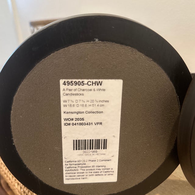 English Kensington Collection - A Pair of "Bagpipe "Charcoal & White Candlesticks For Sale - Image 3 of 8