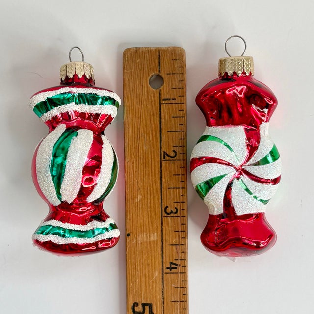 Glass Candy Christmas Ornaments, Set of 2 - Wrapped Peppermint Sweets Decor For Sale In Miami - Image 6 of 10
