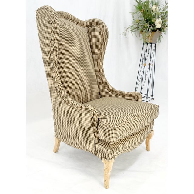 Brown Tall Back French Provincial Cabriole Legs White Wash Finish Legs Wing ArmChair For Sale - Image 8 of 8