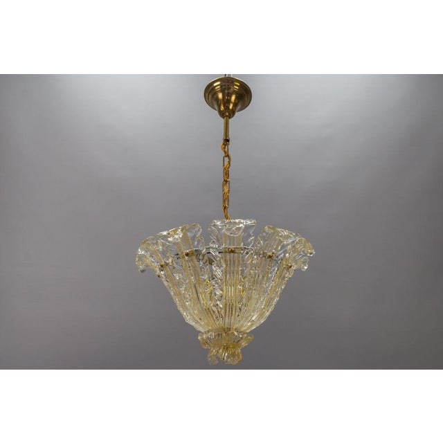 Mid-Century Italian Murano Glass Gold Inclusion Foliage Pendant Light, 1950s For Sale - Image 4 of 18