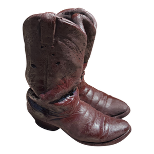 Vintage Brown Painted Concrete Cowboy Boots Pair Planter