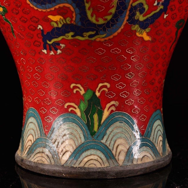 Pair of Gilt Bronze Cloisonné Enamel Dragon Motif Temple Jars For Sale - Image 9 of 9