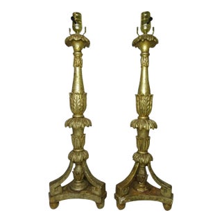 Pair of Antique Italian Pricket Lamps For Sale