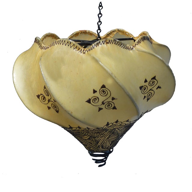 Vintage Moroccan Goat Skin Fancy Handmade Henna Ceiling Light Shade For Sale - Image 4 of 6