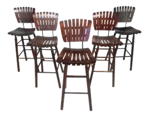 Vintage Modern Wood-Slat Stools