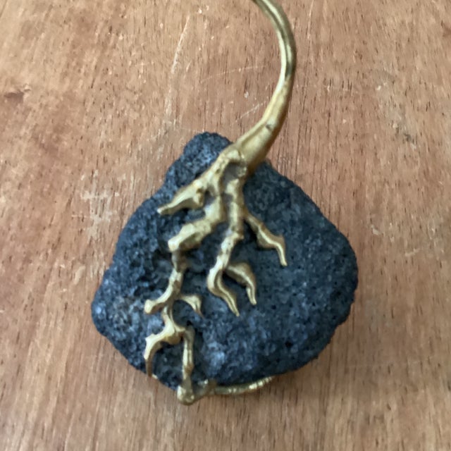 Vintage Copper and Brass Palm Tree Sculpture Mounted on Lava Rock Base For Sale - Image 4 of 12