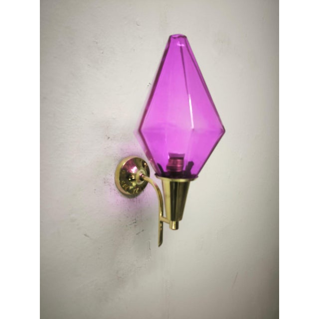 Brass Wall Lamp with Lilac Murano Glass, 1950s For Sale - Image 11 of 12