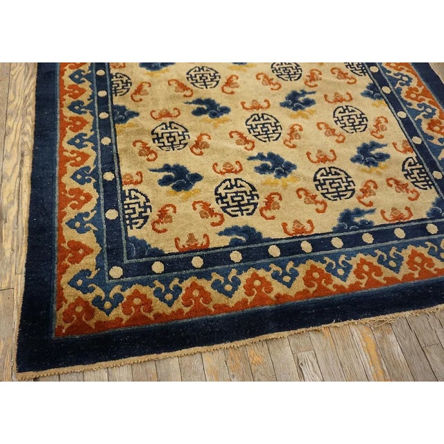 Textile 1890s Beige Field Ruyi Cloud Shou Symbols Antique Chinese Kansu Small Rug For Sale - Image 7 of 15