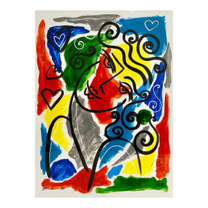 Oz El Hai 1Original Oz El Hai Israeli Pop Art Vibrant Lacquer Enamel Painting Colorful Love, c. 20th century