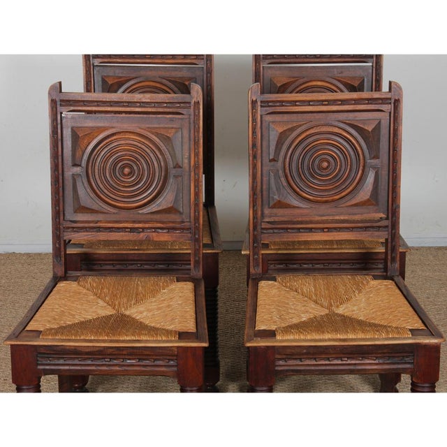 French Straw-Seated Chairs in Wood, 1940, Set of 6 For Sale - Image 4 of 11