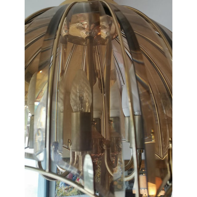 Smoked Amber Beveled Glass Umbrella Shape Light Fixture For Sale - Image 4 of 17