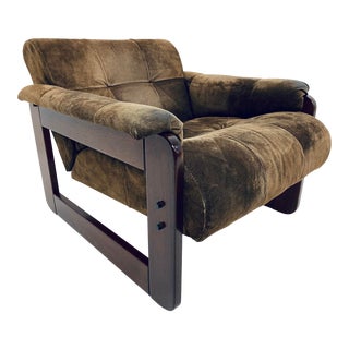 Percival Lafer Mid-Century Brazilian Brown Suede and Rosewood Lounge Chair For Sale