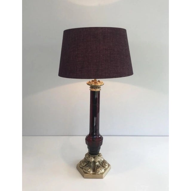 1940s Dark Red Crystal and Bronze Table Lamp from Cristal & Bronze Paris, Circa 1940 For Sale - Image 5 of 5