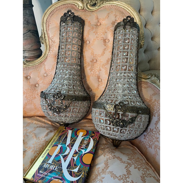 Vintage Dark Bronze and Crystal Wall Sconces - a Pair For Sale In Atlanta - Image 6 of 11