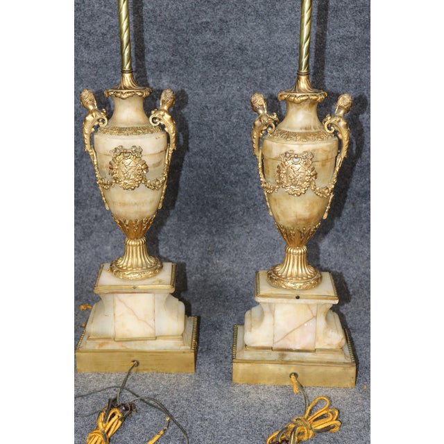 Pair French Louis XVI 19th Century Ormolu Mounted Alabaster Lamps For Sale - Image 10 of 16