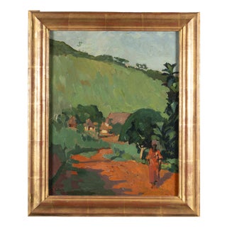Henri Dufaux, Haitian Landscape with Figures on a Red Earth Path, Oil Painting For Sale