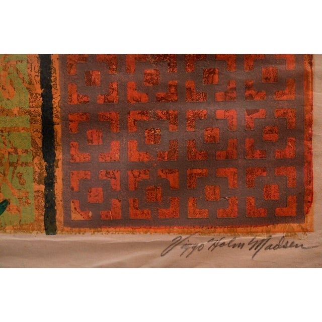 Mid 20th Century Viggo Holm Madsen Original Abstract Signed Multi-Media Woodcut Etching For Sale - Image 9 of 12