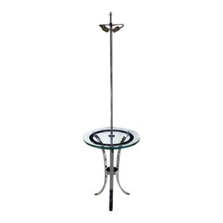 Modern Chrome Floor Lamp Round Thick Glass Side Table For Sale