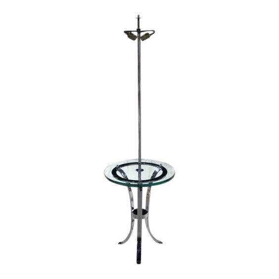 Modern Chrome Floor Lamp Round Thick Glass Side Table For Sale