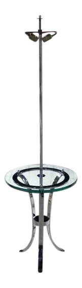 Modern Chrome Floor Lamp Round Thick Glass Side Table