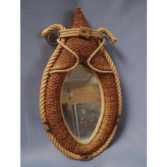 1950s Rope and Leather Mirror by Audoux Minet, 1950s For Sale - Image 5 of 5