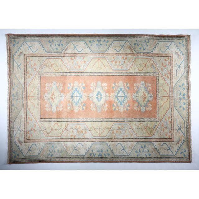 Rustic 1970s Hand Knotted Turkish Milas Rug for Floor -9' 6'' X 6' 9'' For Sale - Image 3 of 13