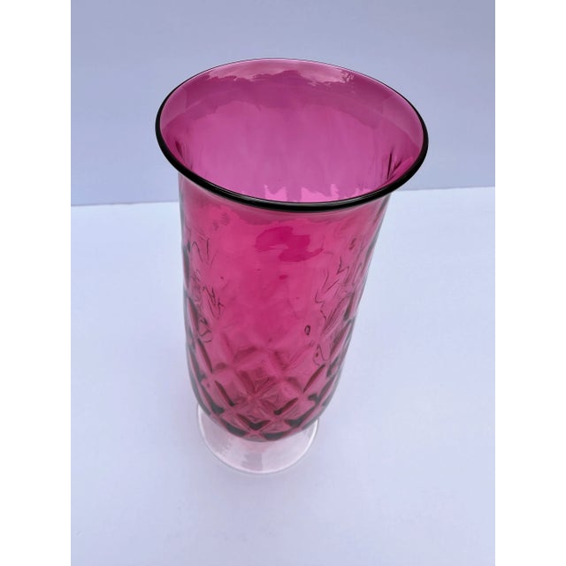 Mid 20th Century Mid 20th Century Spiral Optic Cranberry Twist Glass Vase For Sale - Image 5 of 8
