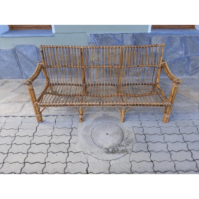 Three-Seater Sofa in Rattan with Original Cushions, 1950s For Sale - Image 13 of 17