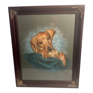 1990s Dachshund Dog Pastel Portrait, Framed For Sale