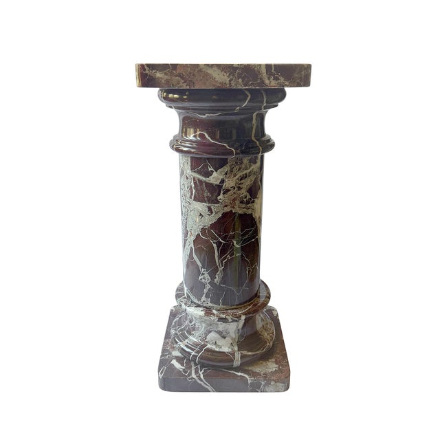 Neoclassical Vintage Neoclassical Rosso Levanto Marble Column Pedestal For Sale - Image 3 of 18