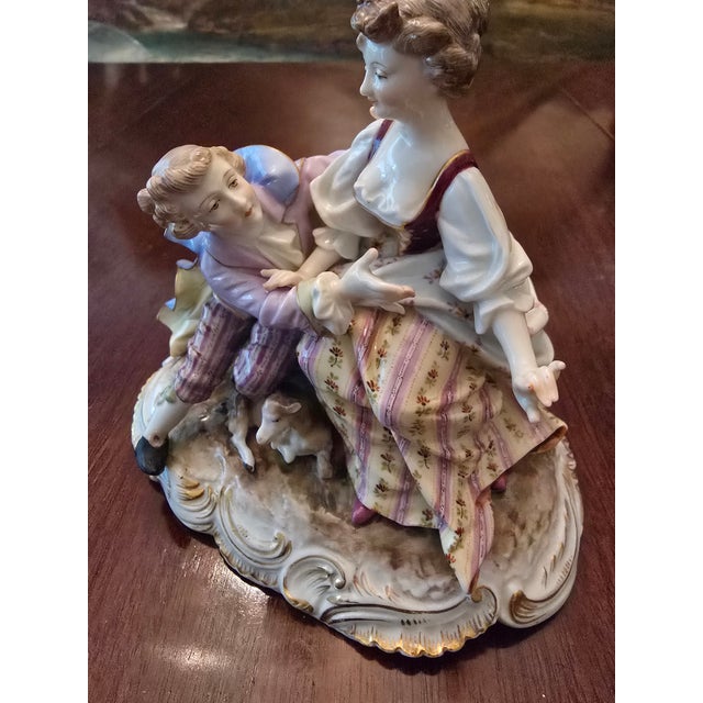 Late 19th Century Antique Meissen Style Porcelain Romantic Figurine For Sale - Image 5 of 12