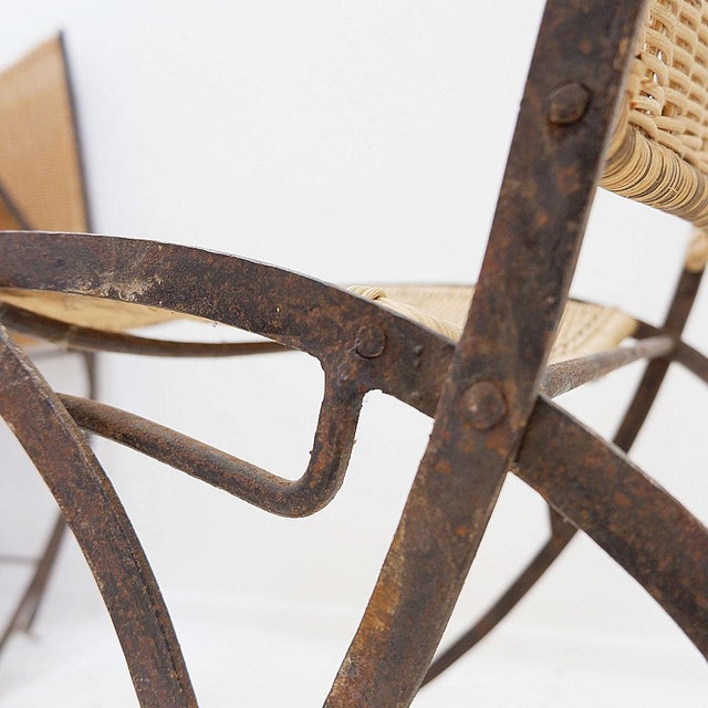 Mid-Century French Folding Chairs in Wicker and Iron, 1960s, Set of 6 For Sale - Image 12 of 17