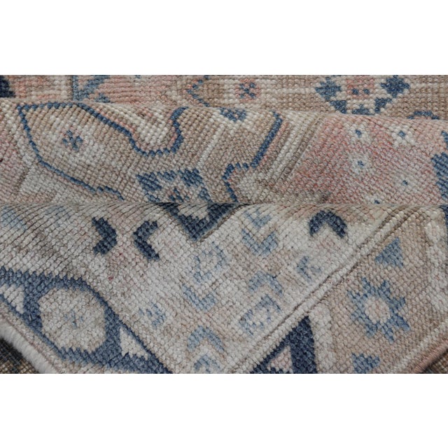 Long Vintage Turkish Oushak Runner in Various Blue, Taupe, and Cream 2'11 X 15'5 For Sale - Image 9 of 10